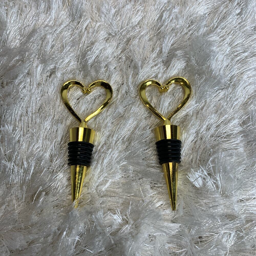 Two Heart Shaped Bottle Stopper Gift Bride Bridal Engagement